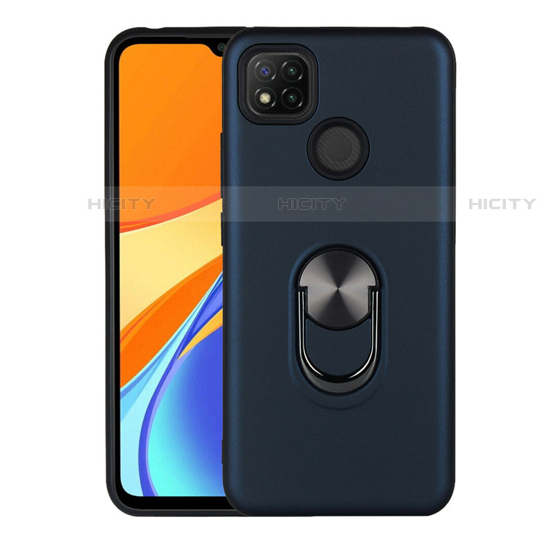 Funda Bumper Silicona y Plastico Mate Carcasa con Magnetico Anillo de dedo Soporte S02 para Xiaomi Redmi 9 India Azul Real