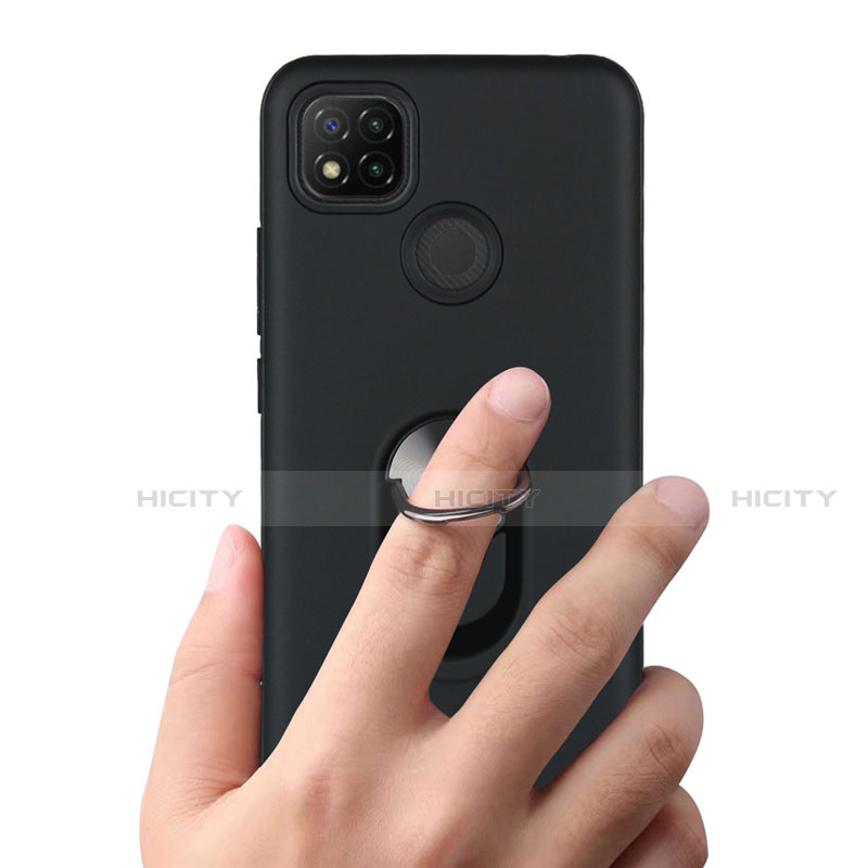 Funda Bumper Silicona y Plastico Mate Carcasa con Magnetico Anillo de dedo Soporte S02 para Xiaomi Redmi 9C NFC