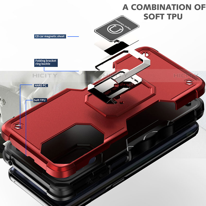 Funda Bumper Silicona y Plastico Mate Carcasa con Magnetico Anillo de dedo Soporte S03 para Motorola Moto G82 5G