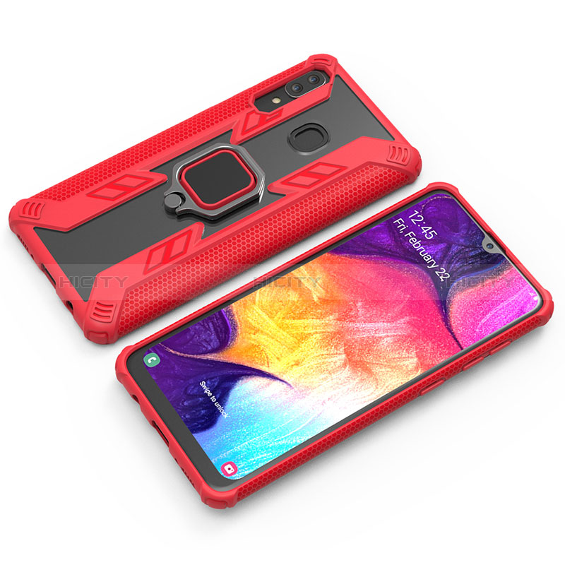 Funda Bumper Silicona y Plastico Mate Carcasa con Magnetico Anillo de dedo Soporte S03 para Samsung Galaxy A20 Rojo