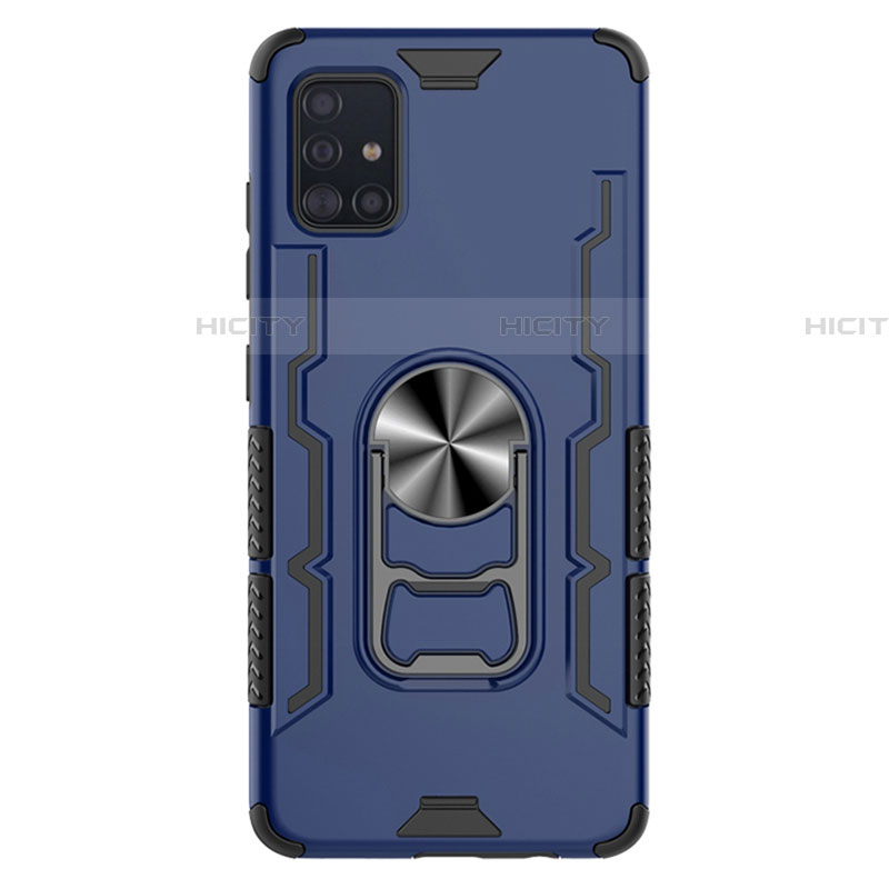 Funda Bumper Silicona y Plastico Mate Carcasa con Magnetico Anillo de dedo Soporte S03 para Samsung Galaxy A51 5G Azul