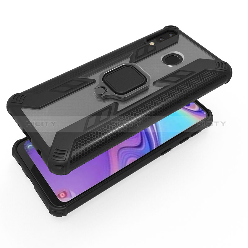 Funda Bumper Silicona y Plastico Mate Carcasa con Magnetico Anillo de dedo Soporte S03 para Samsung Galaxy M20