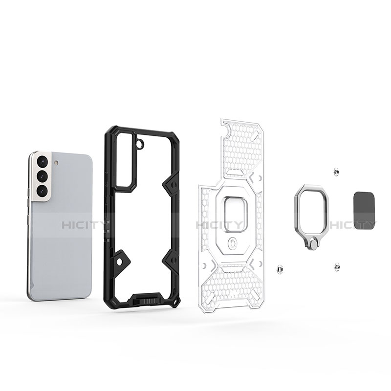 Funda Bumper Silicona y Plastico Mate Carcasa con Magnetico Anillo de dedo Soporte S03 para Samsung Galaxy S21 5G
