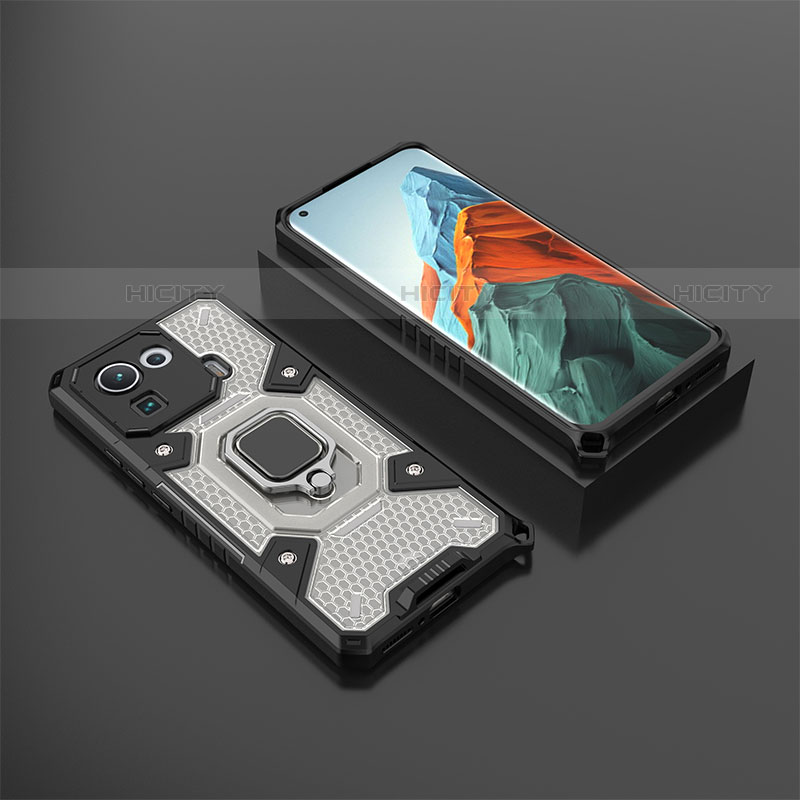 Funda Bumper Silicona y Plastico Mate Carcasa con Magnetico Anillo de dedo Soporte S03 para Xiaomi Mi 11 Pro 5G