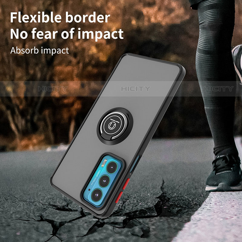 Funda Bumper Silicona y Plastico Mate Carcasa con Magnetico Anillo de dedo Soporte S04 para Motorola Moto Edge 20 5G