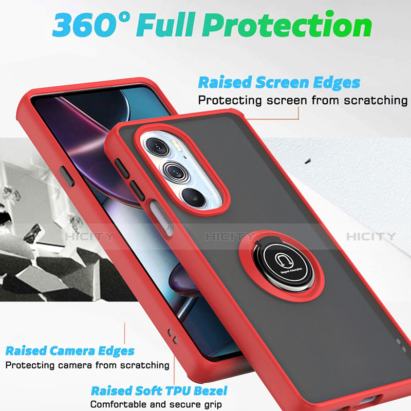 Funda Bumper Silicona y Plastico Mate Carcasa con Magnetico Anillo de dedo Soporte S04 para Motorola Moto Edge 30 Pro 5G