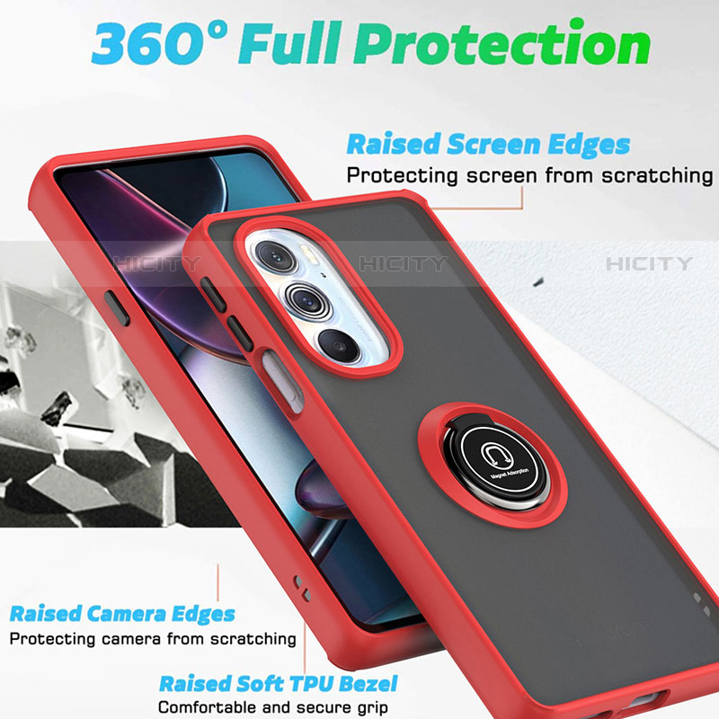 Funda Bumper Silicona y Plastico Mate Carcasa con Magnetico Anillo de dedo Soporte S04 para Motorola Moto Edge Plus (2022) 5G