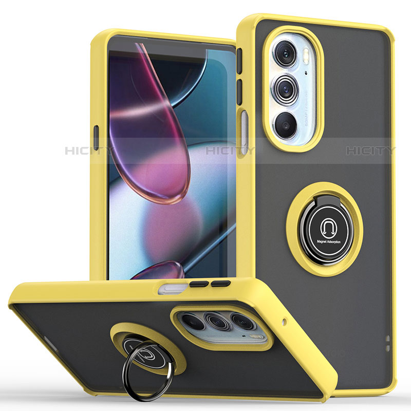 Funda Bumper Silicona y Plastico Mate Carcasa con Magnetico Anillo de dedo Soporte S04 para Motorola Moto Edge Plus (2022) 5G Amarillo