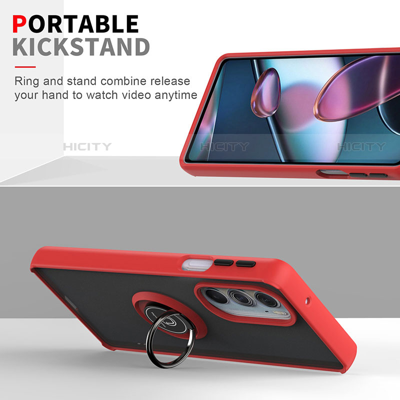 Funda Bumper Silicona y Plastico Mate Carcasa con Magnetico Anillo de dedo Soporte S04 para Motorola Moto Edge X30 5G
