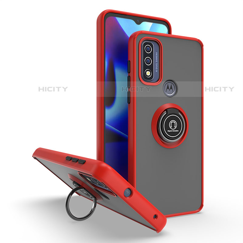Funda Bumper Silicona y Plastico Mate Carcasa con Magnetico Anillo de dedo Soporte S04 para Motorola Moto G Pure Rojo