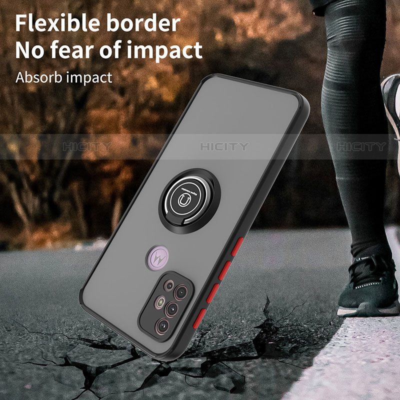 Funda Bumper Silicona y Plastico Mate Carcasa con Magnetico Anillo de dedo Soporte S04 para Motorola Moto G10 Power