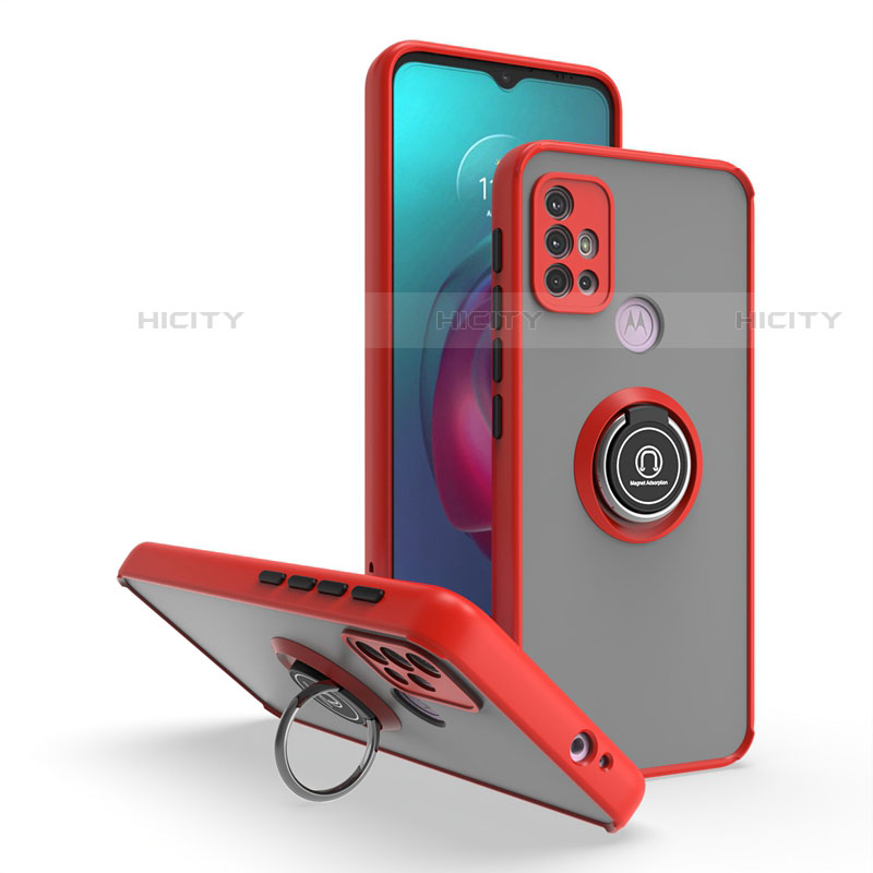 Funda Bumper Silicona y Plastico Mate Carcasa con Magnetico Anillo de dedo Soporte S04 para Motorola Moto G10 Power Rojo