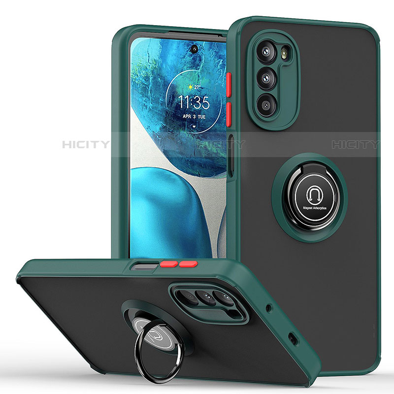 Funda Bumper Silicona y Plastico Mate Carcasa con Magnetico Anillo de dedo Soporte S04 para Motorola MOTO G52 Verde Noche