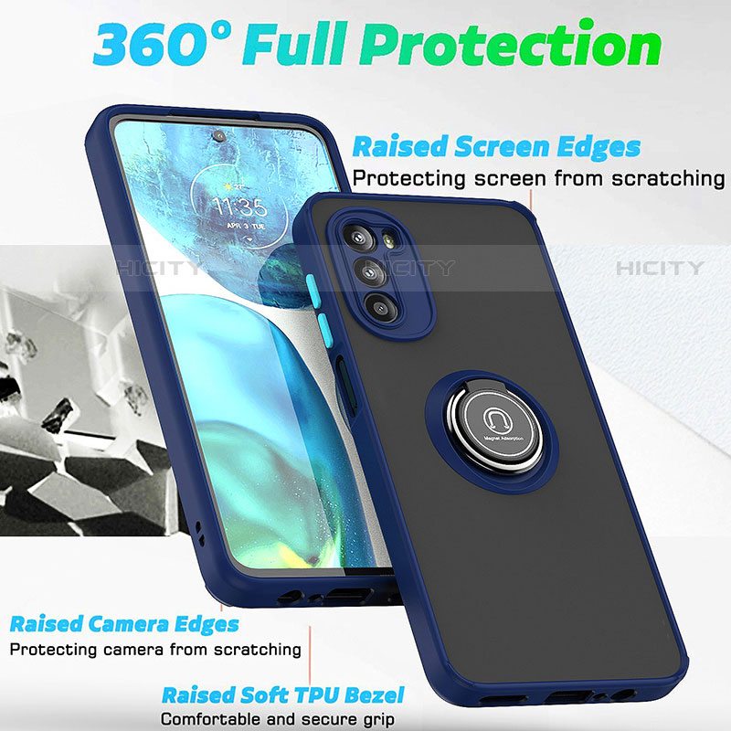 Funda Bumper Silicona y Plastico Mate Carcasa con Magnetico Anillo de dedo Soporte S04 para Motorola Moto G71s 5G