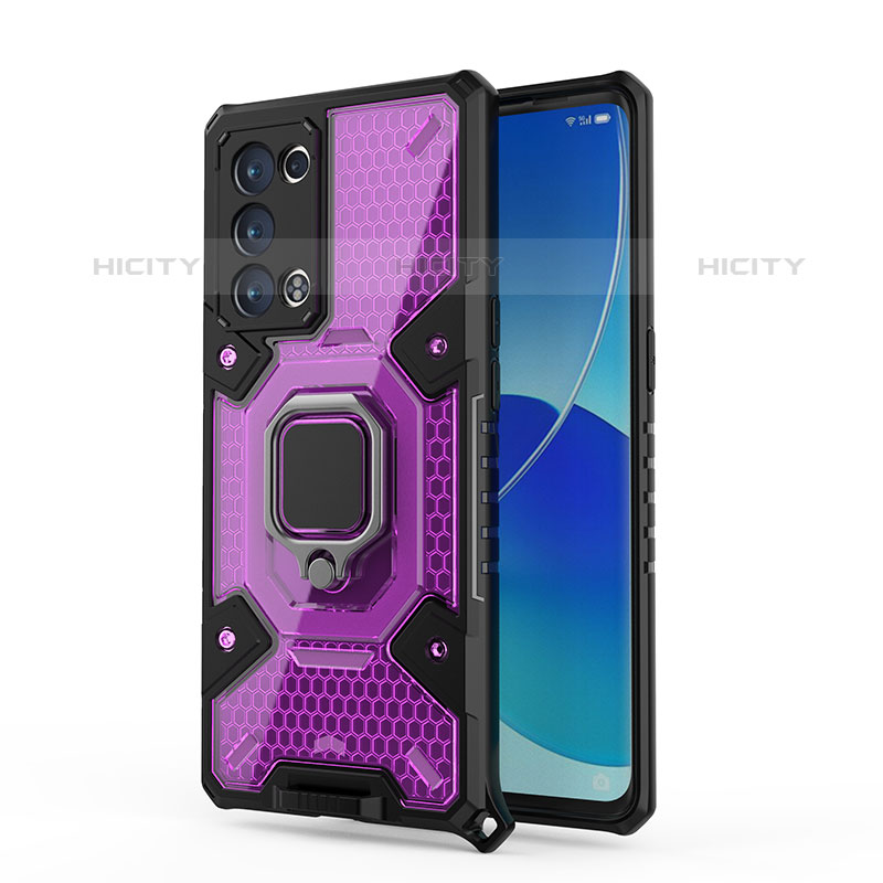 Funda Bumper Silicona y Plastico Mate Carcasa con Magnetico Anillo de dedo Soporte S04 para Oppo Reno6 Pro 5G