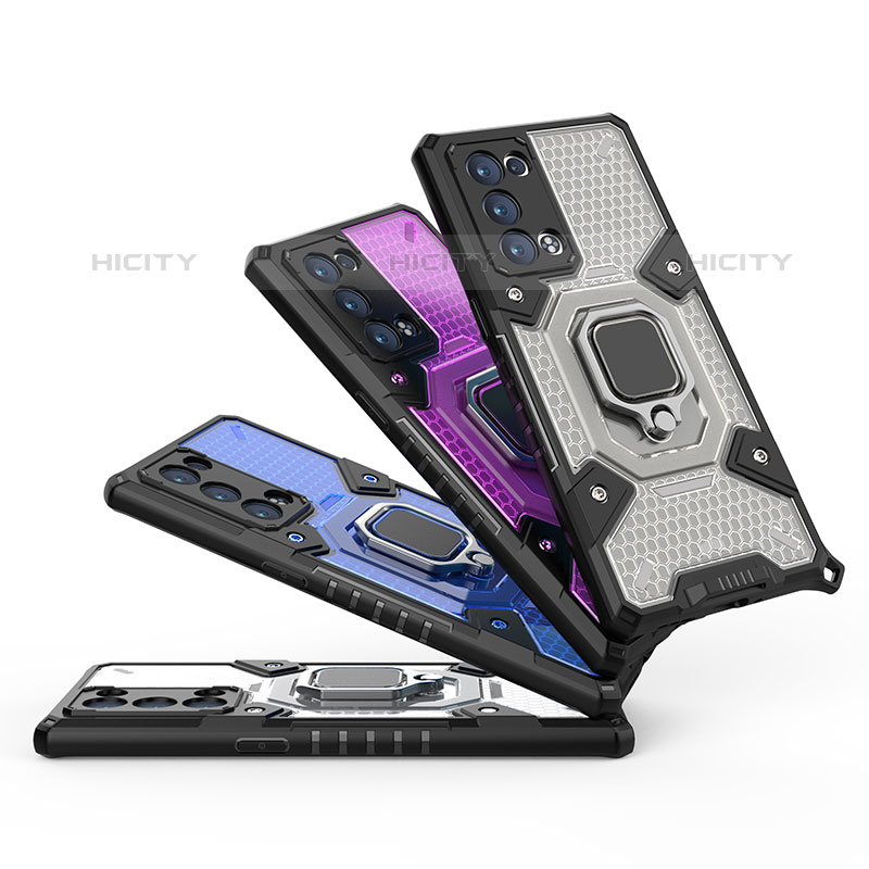 Funda Bumper Silicona y Plastico Mate Carcasa con Magnetico Anillo de dedo Soporte S04 para Oppo Reno6 Pro 5G