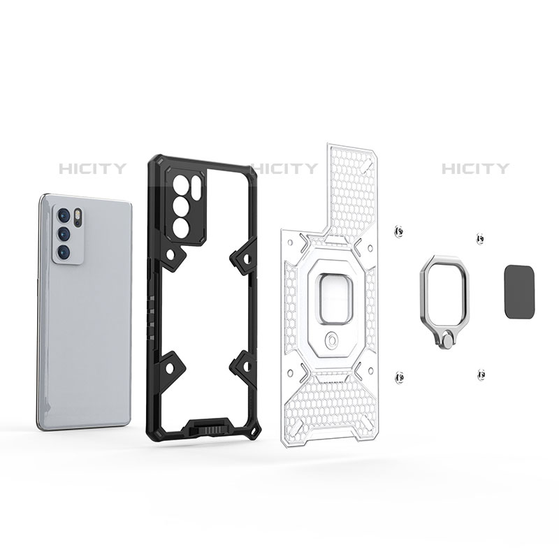 Funda Bumper Silicona y Plastico Mate Carcasa con Magnetico Anillo de dedo Soporte S04 para Oppo Reno6 Pro 5G India