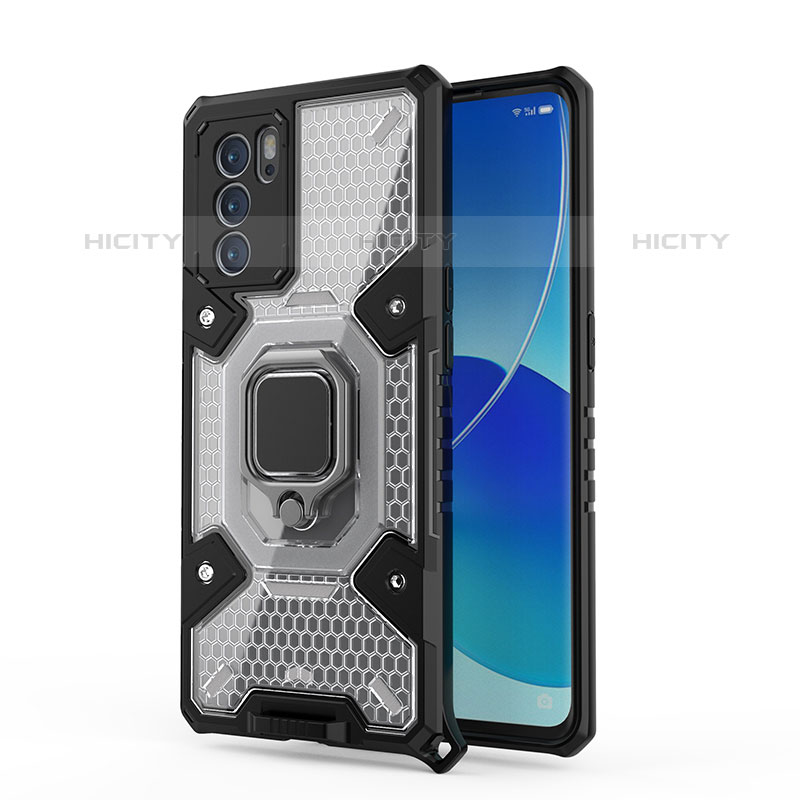 Funda Bumper Silicona y Plastico Mate Carcasa con Magnetico Anillo de dedo Soporte S04 para Oppo Reno6 Pro 5G India