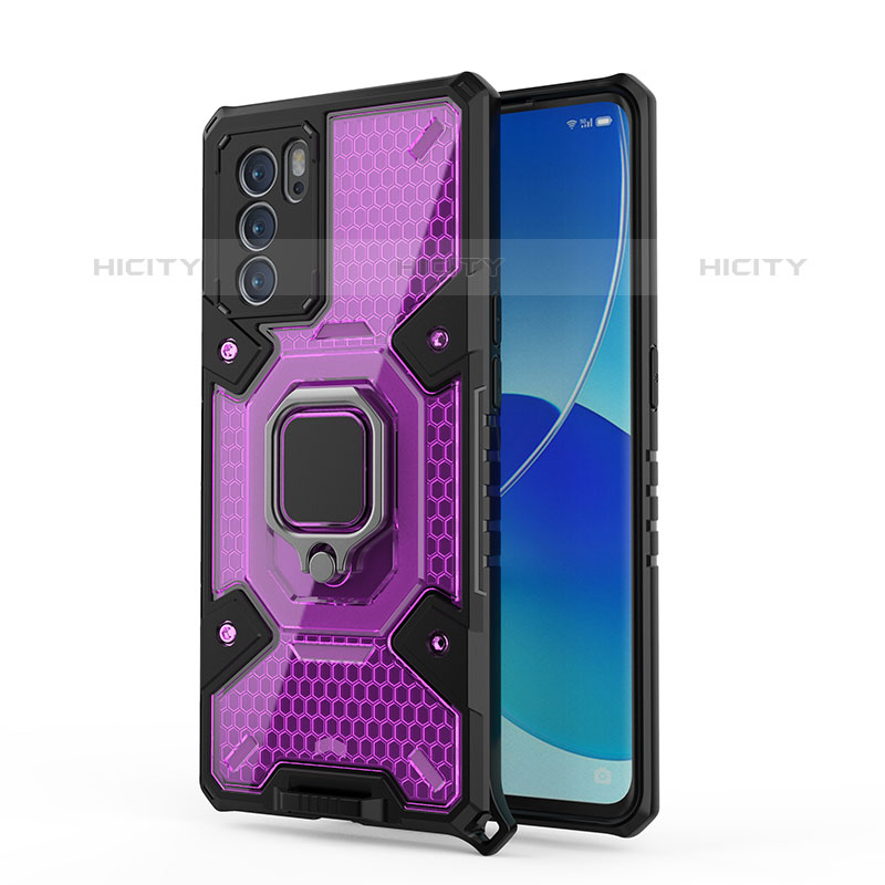 Funda Bumper Silicona y Plastico Mate Carcasa con Magnetico Anillo de dedo Soporte S04 para Oppo Reno6 Pro 5G India