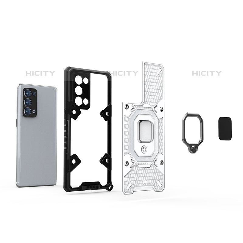 Funda Bumper Silicona y Plastico Mate Carcasa con Magnetico Anillo de dedo Soporte S04 para Oppo Reno6 Pro+ Plus 5G