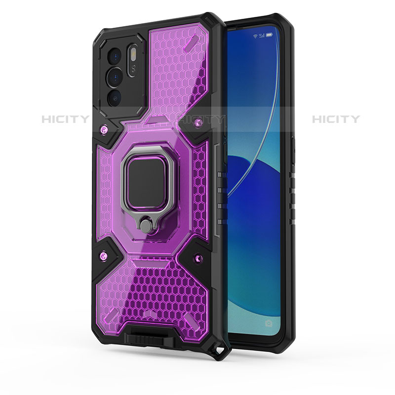 Funda Bumper Silicona y Plastico Mate Carcasa con Magnetico Anillo de dedo Soporte S04 para Oppo Reno6 Z 5G