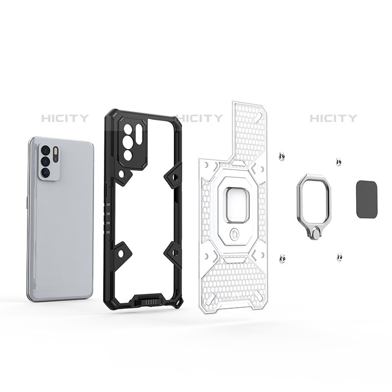 Funda Bumper Silicona y Plastico Mate Carcasa con Magnetico Anillo de dedo Soporte S04 para Oppo Reno6 Z 5G