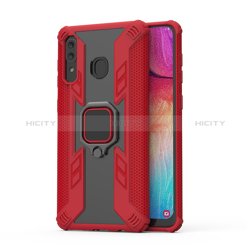 Funda Bumper Silicona y Plastico Mate Carcasa con Magnetico Anillo de dedo Soporte S04 para Samsung Galaxy A20 Rojo