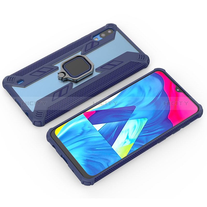 Funda Bumper Silicona y Plastico Mate Carcasa con Magnetico Anillo de dedo Soporte S04 para Samsung Galaxy M10 Azul