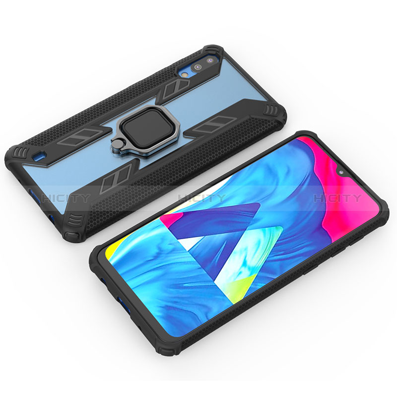 Funda Bumper Silicona y Plastico Mate Carcasa con Magnetico Anillo de dedo Soporte S04 para Samsung Galaxy M10 Negro