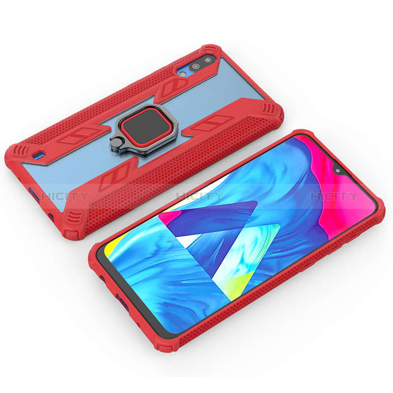 Funda Bumper Silicona y Plastico Mate Carcasa con Magnetico Anillo de dedo Soporte S04 para Samsung Galaxy M10 Rojo