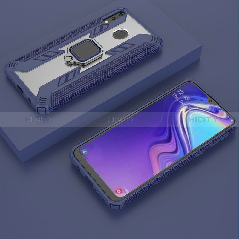 Funda Bumper Silicona y Plastico Mate Carcasa con Magnetico Anillo de dedo Soporte S04 para Samsung Galaxy M20 Azul