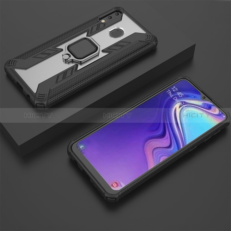 Funda Bumper Silicona y Plastico Mate Carcasa con Magnetico Anillo de dedo Soporte S04 para Samsung Galaxy M20 Negro