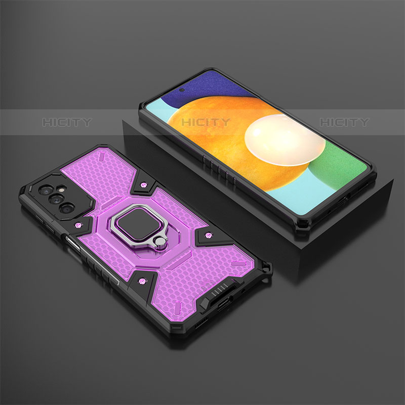 Funda Bumper Silicona y Plastico Mate Carcasa con Magnetico Anillo de dedo Soporte S04 para Samsung Galaxy M52 5G Morado