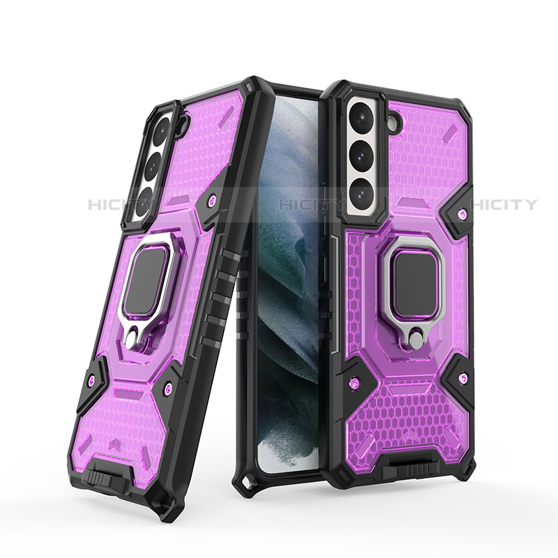 Funda Bumper Silicona y Plastico Mate Carcasa con Magnetico Anillo de dedo Soporte S04 para Samsung Galaxy S23 5G Morado