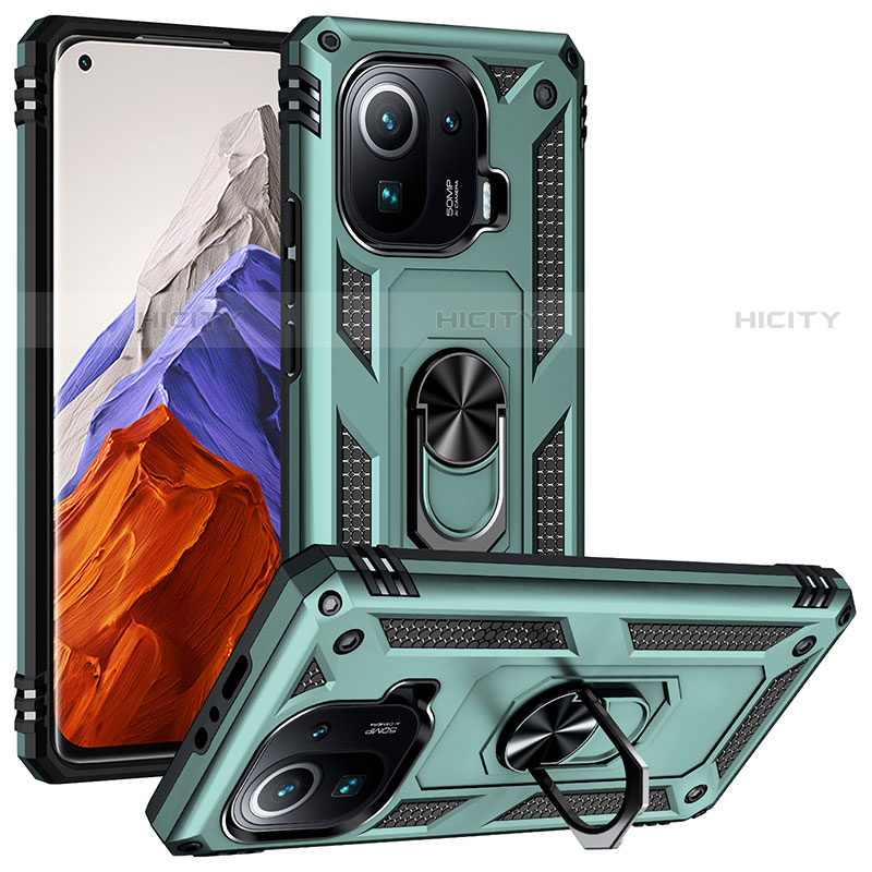 Funda Bumper Silicona y Plastico Mate Carcasa con Magnetico Anillo de dedo Soporte S04 para Xiaomi Mi 11 Pro 5G