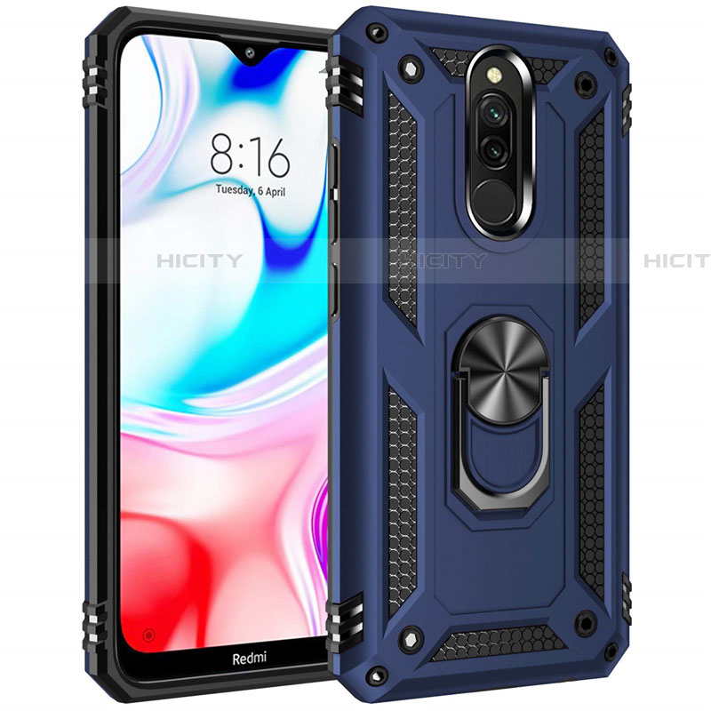 Funda Bumper Silicona y Plastico Mate Carcasa con Magnetico Anillo de dedo Soporte S04 para Xiaomi Redmi 8