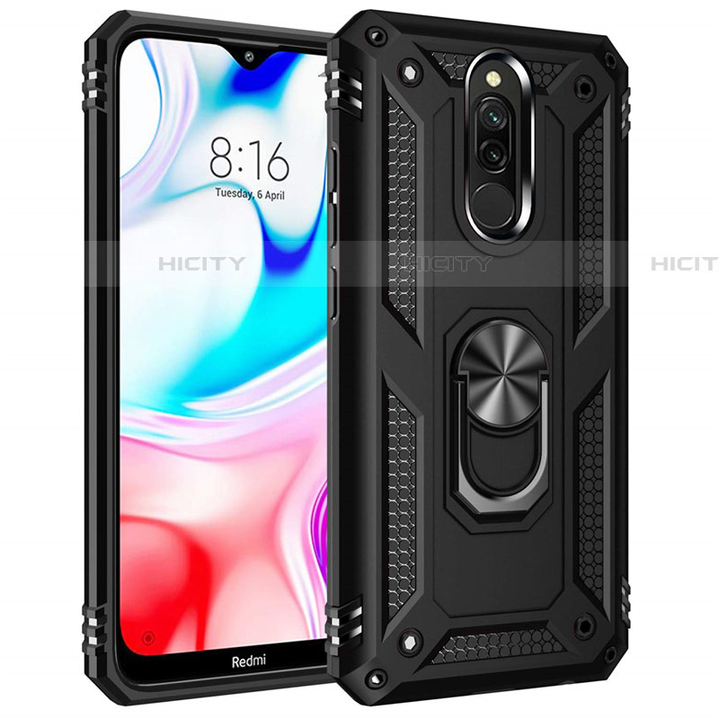 Funda Bumper Silicona y Plastico Mate Carcasa con Magnetico Anillo de dedo Soporte S04 para Xiaomi Redmi 8