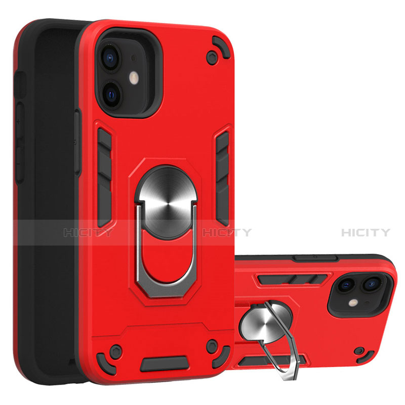 Funda Bumper Silicona y Plastico Mate Carcasa con Magnetico Anillo de dedo Soporte S05 para Apple iPhone 12