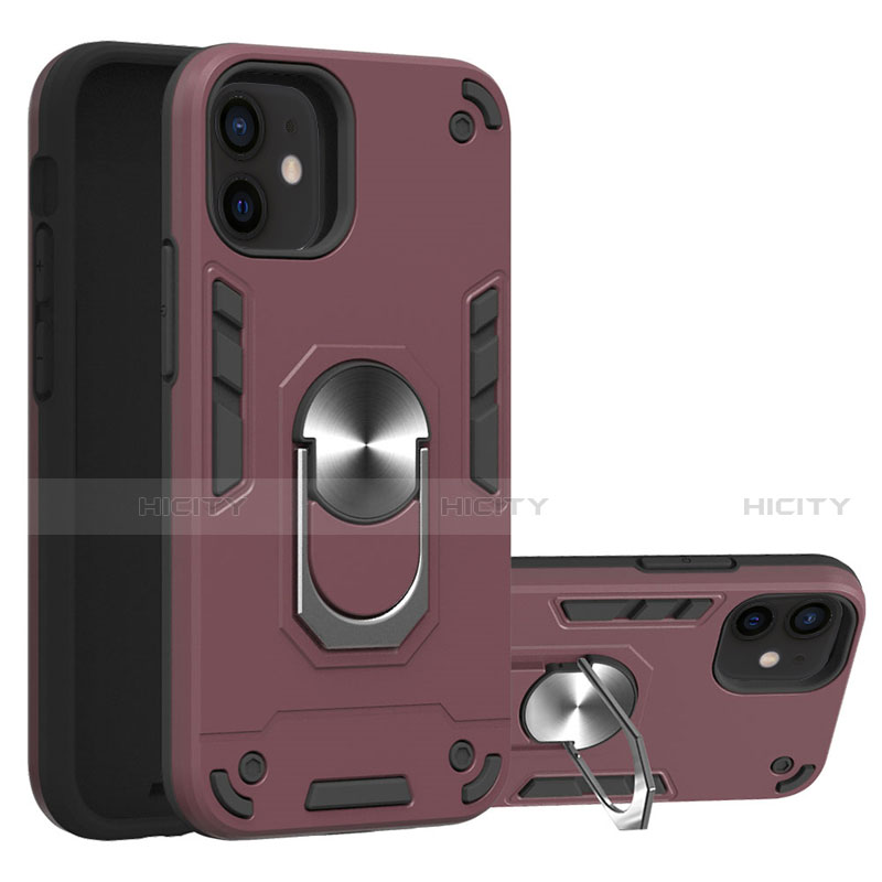 Funda Bumper Silicona y Plastico Mate Carcasa con Magnetico Anillo de dedo Soporte S05 para Apple iPhone 12