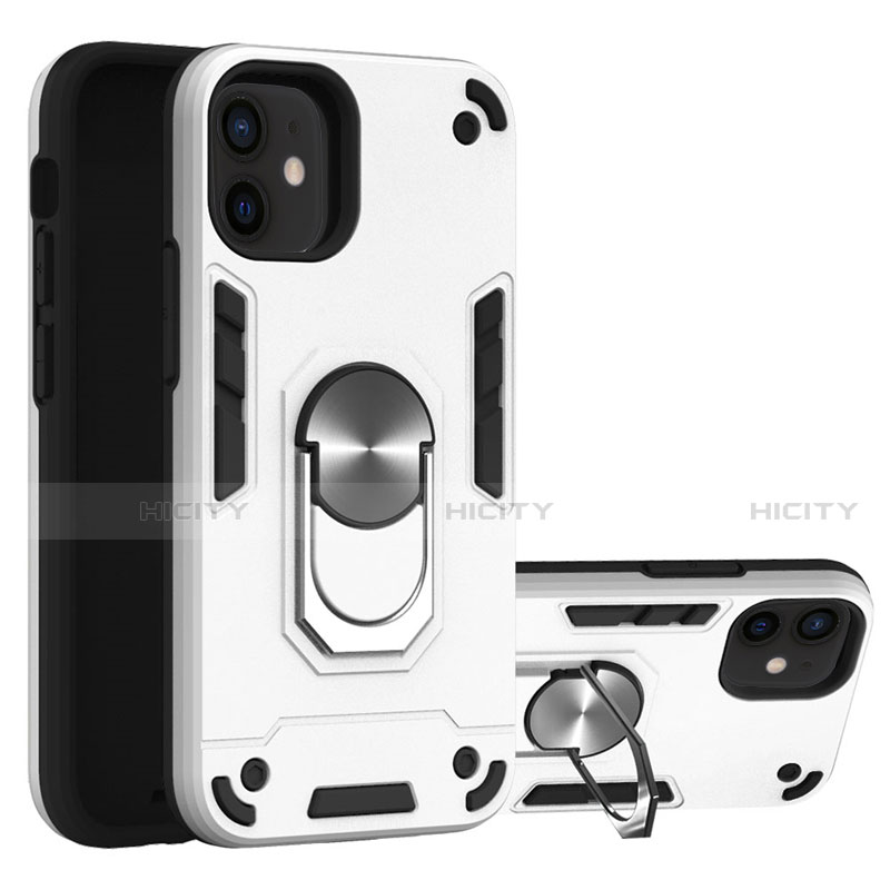 Funda Bumper Silicona y Plastico Mate Carcasa con Magnetico Anillo de dedo Soporte S05 para Apple iPhone 12 Mini