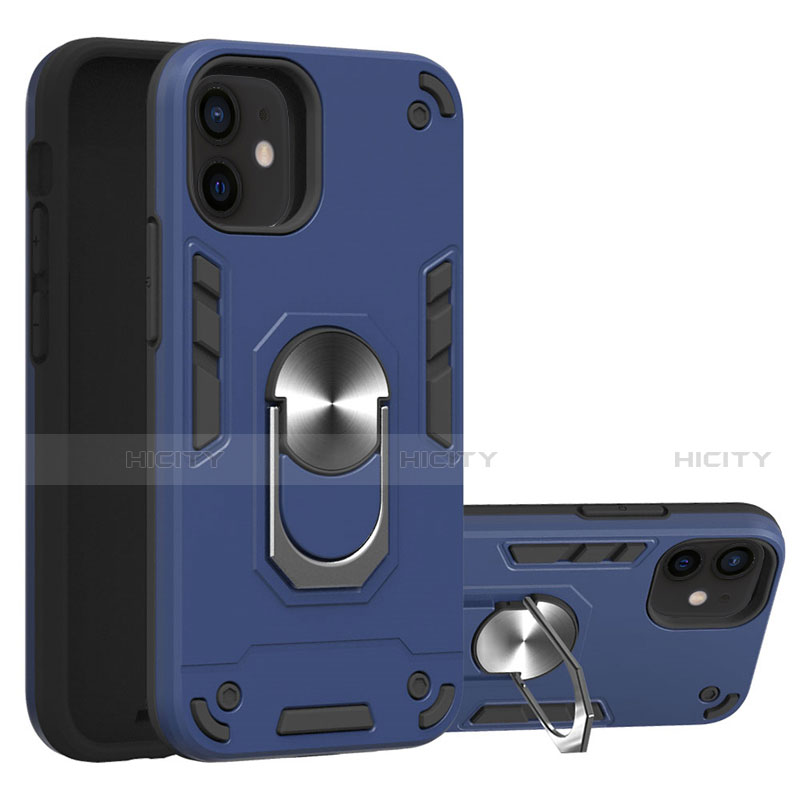 Funda Bumper Silicona y Plastico Mate Carcasa con Magnetico Anillo de dedo Soporte S05 para Apple iPhone 12 Mini