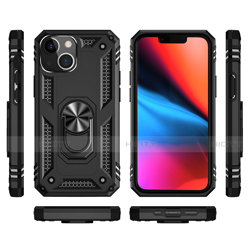 Funda Bumper Silicona y Plastico Mate Carcasa con Magnetico Anillo de dedo Soporte S05 para Apple iPhone 14 Plus