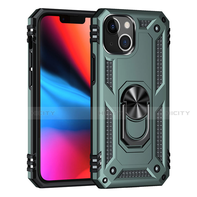 Funda Bumper Silicona y Plastico Mate Carcasa con Magnetico Anillo de dedo Soporte S05 para Apple iPhone 14 Plus