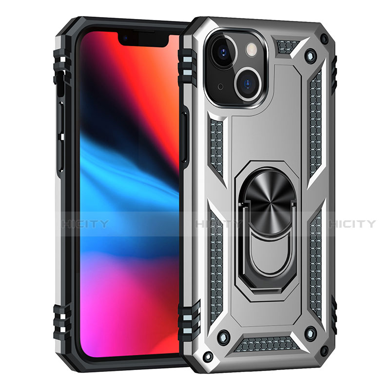 Funda Bumper Silicona y Plastico Mate Carcasa con Magnetico Anillo de dedo Soporte S05 para Apple iPhone 14 Plus