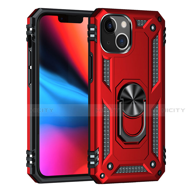 Funda Bumper Silicona y Plastico Mate Carcasa con Magnetico Anillo de dedo Soporte S05 para Apple iPhone 14 Plus