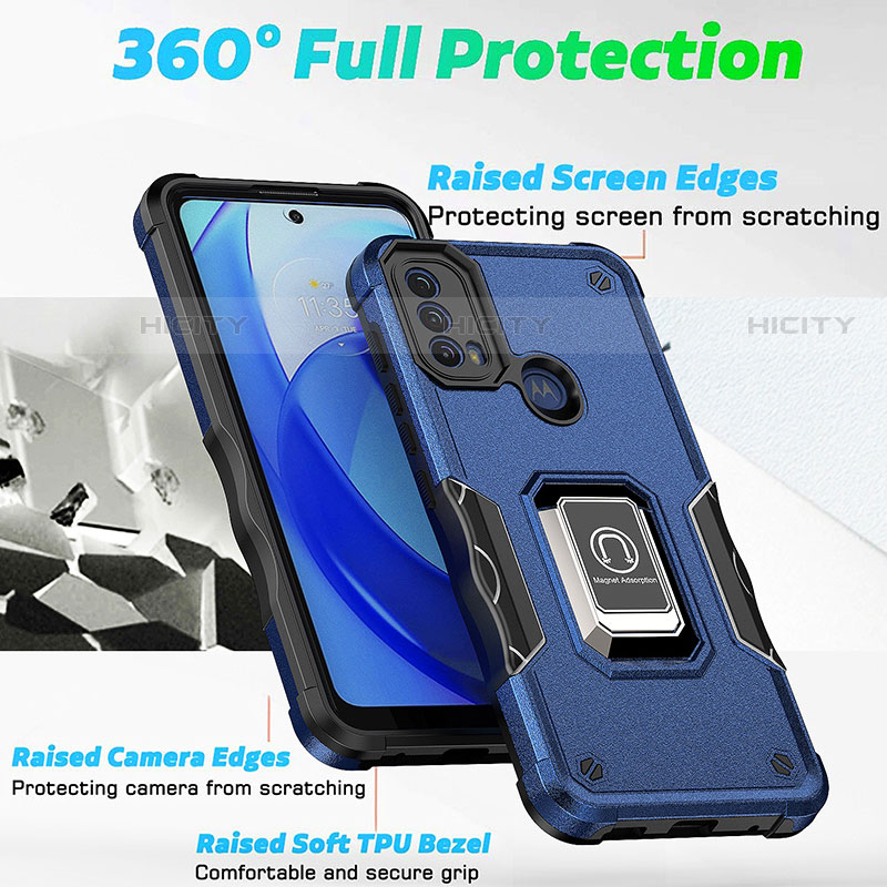 Funda Bumper Silicona y Plastico Mate Carcasa con Magnetico Anillo de dedo Soporte S05 para Motorola Moto E30