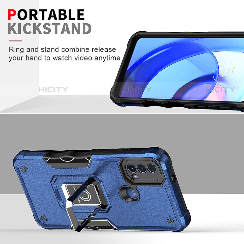 Funda Bumper Silicona y Plastico Mate Carcasa con Magnetico Anillo de dedo Soporte S05 para Motorola Moto E30