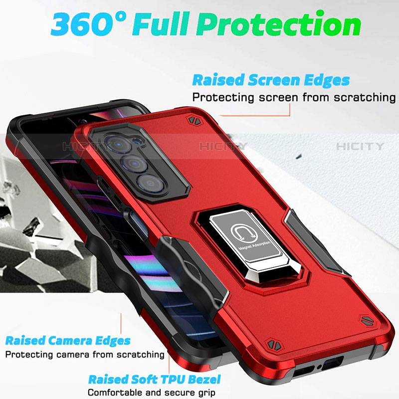 Funda Bumper Silicona y Plastico Mate Carcasa con Magnetico Anillo de dedo Soporte S05 para Motorola Moto Edge (2021) 5G