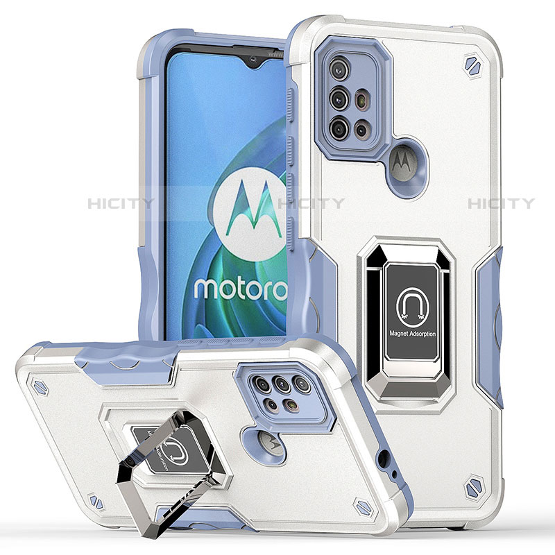 Funda Bumper Silicona y Plastico Mate Carcasa con Magnetico Anillo de dedo Soporte S05 para Motorola Moto G10 Power