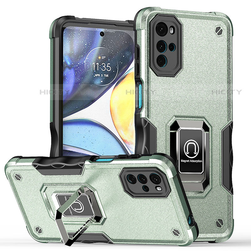 Funda Bumper Silicona y Plastico Mate Carcasa con Magnetico Anillo de dedo Soporte S05 para Motorola Moto G22 Verde